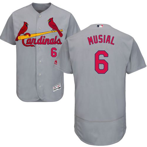 Cardinals #6 Stan Musial Grey Flexbase Authentic Collection Stitched MLB Jersey - Click Image to Close